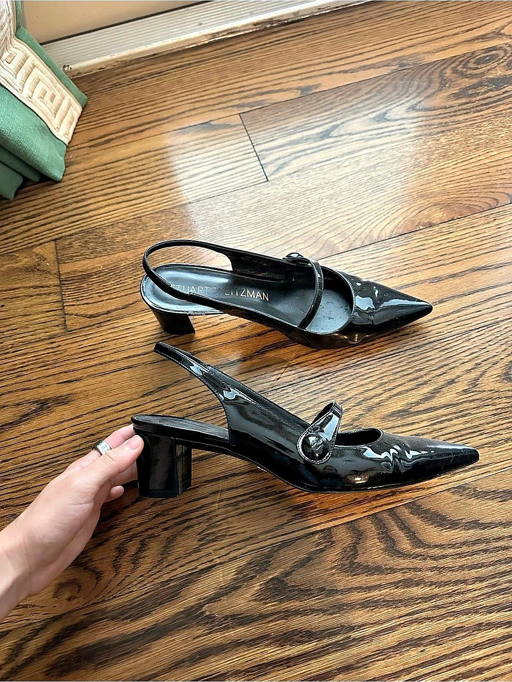 Stuart Weitzman Kenna Block Slingback Pump 45 Black Heels